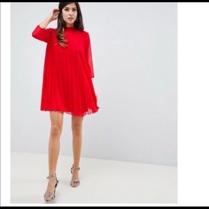 ASOS red pleated trapeze mini dress size 8 NWT